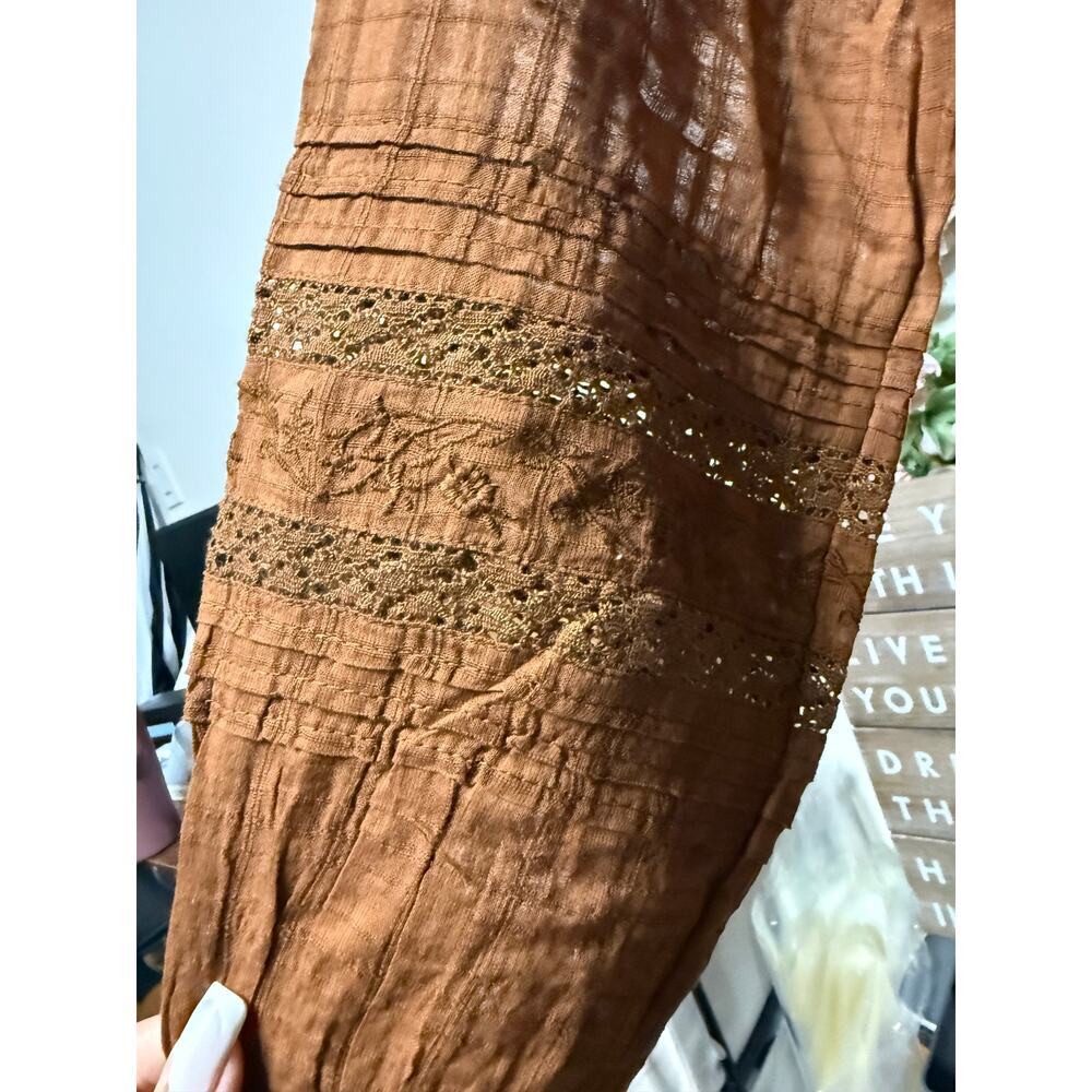 American Eagle BROWN Women's Embroidered Wrap Front Mini Dress, Small - Picture 6 of 7